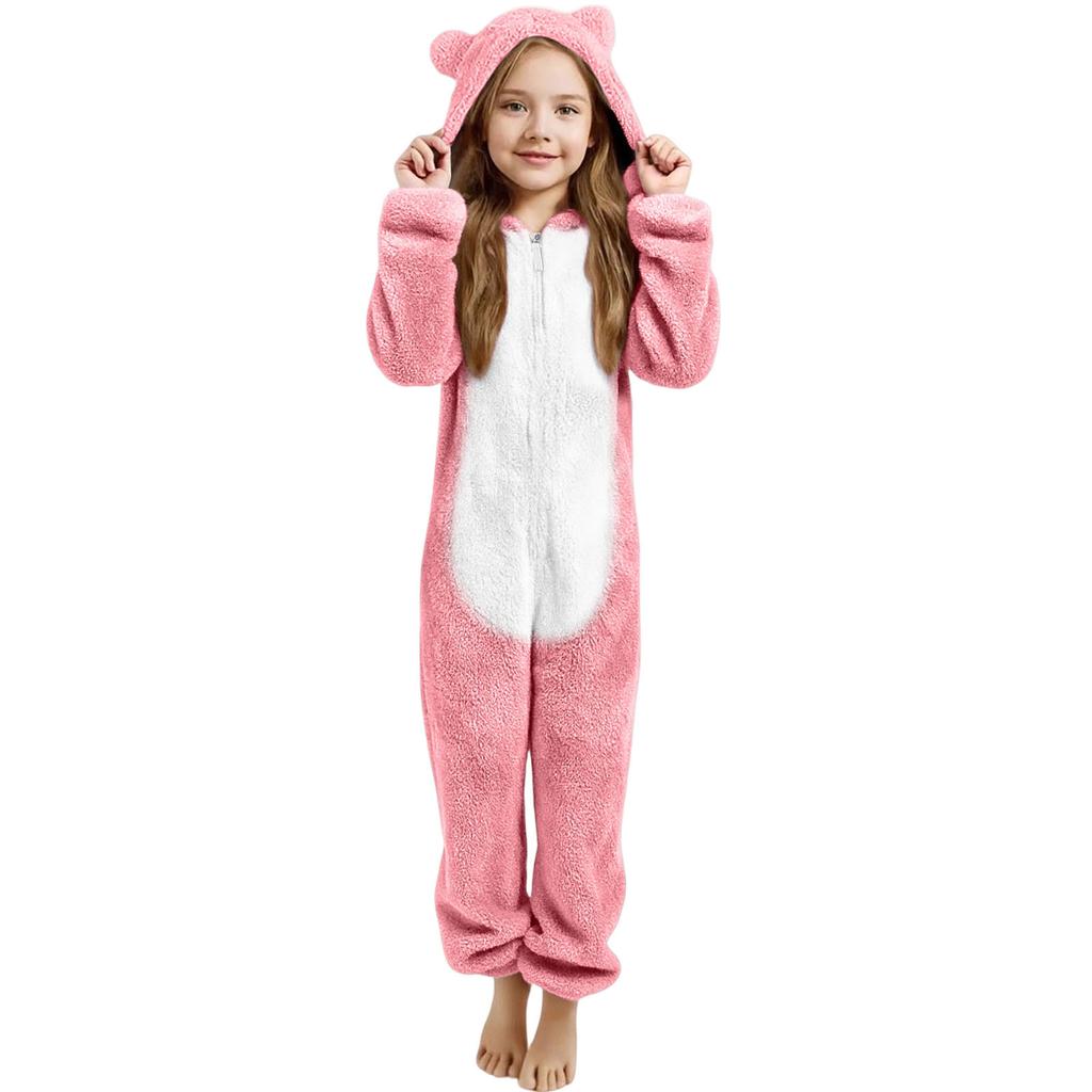 Children's Fashion Colour-Blocked Fleece-Lined Thickened -Eared Fleece Romper
