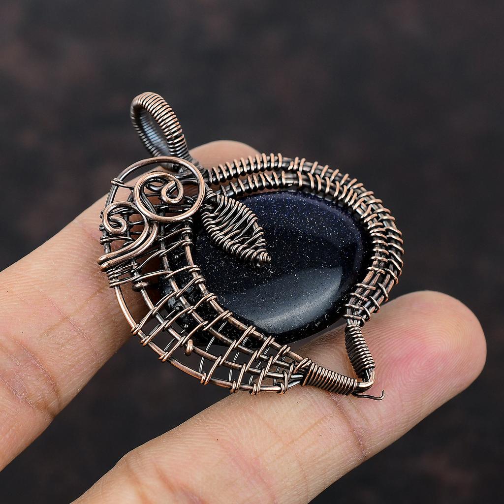 Кулон из синего солнечного камня, обернутый медной проволокой, Ювелирные изделия, Кулон из драгоценного камня, Украшения ручной работы, Стильный кулон, Кулон, обернутый медной проволокой, Подарок для нее