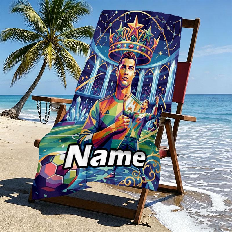 Custom Name Personalized Cristiano Ronaldo Print Beach Towel, for Trip Camping Beach Party Home Decor, Birthday Gift for Family & Friends