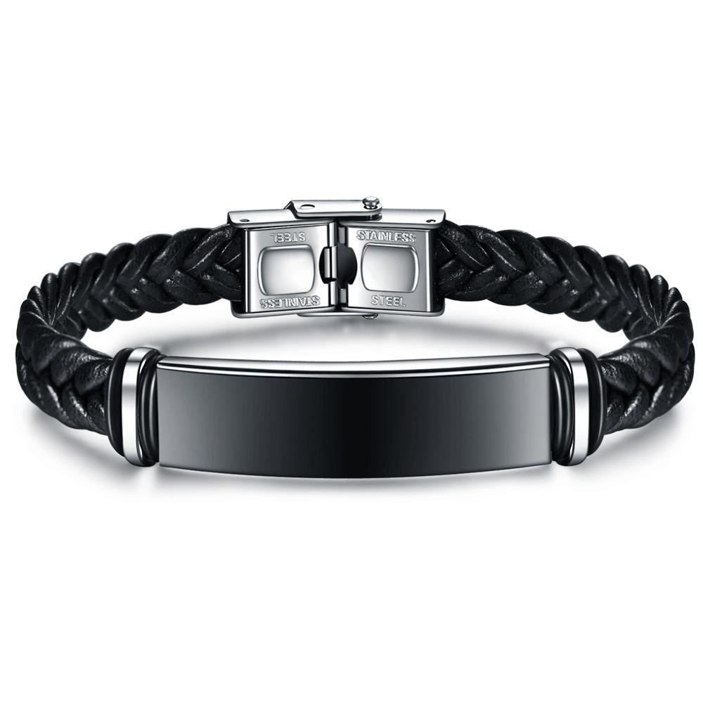 Men's Custom Personalize Engrave Jewelry Bracelets Fashion Braided Leather Inspirational Gifts Wristbands Bracelet For Him