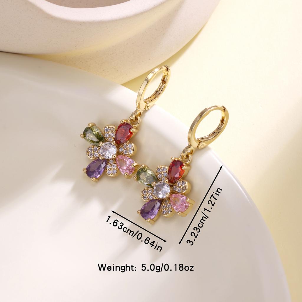 Nidin Multicolor Zircon Flower Hoop Earrings For Women Elegant Pearl Sunflower Dangle Ear Buckle Bridal Wedding Jewelry Gifts