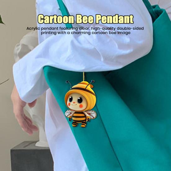 Cartoon Bee Pendant Double-Sided Print Acrylic Craft Handmade Cute Yellow Bee Christmas Tree Ornament for Home Office Car Wall Decoration
