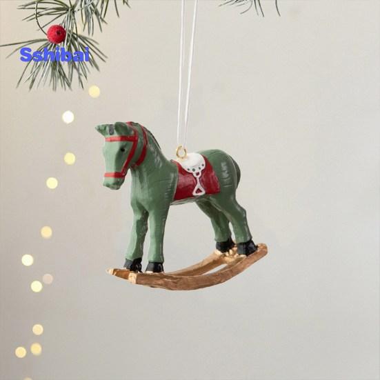 Рождественский кулон в стиле ретро, ​​милый цветной 3D мультяшный лошадка-качалка, подвесное украшение из смолы для рождественской елки