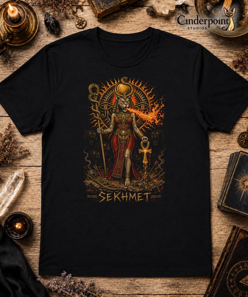 Sekhmet T Shirt Egyptian Lion Head Goddess of War & Destruction Black Tee XS-5XL