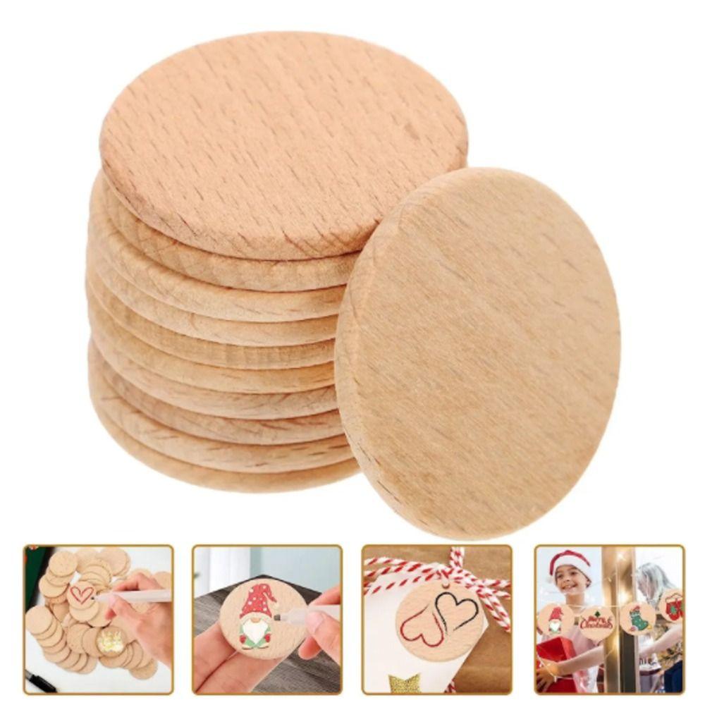 10pcs Unfinished Natural Wood Round Disc Natural Beech Wood Round Slice Blank Wood Pieces Handwork