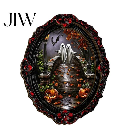 Waterproof Retro Oil Painting Magnets Halloween Wooden Refrigerator Magnets, Vintage Gothic Oval Frame Fridge with Witch Style Home Office Accents