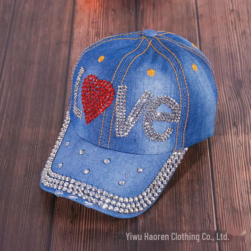 Women's Rhinestone Denim Baseball Cap - Paris Lettering Sun Hat