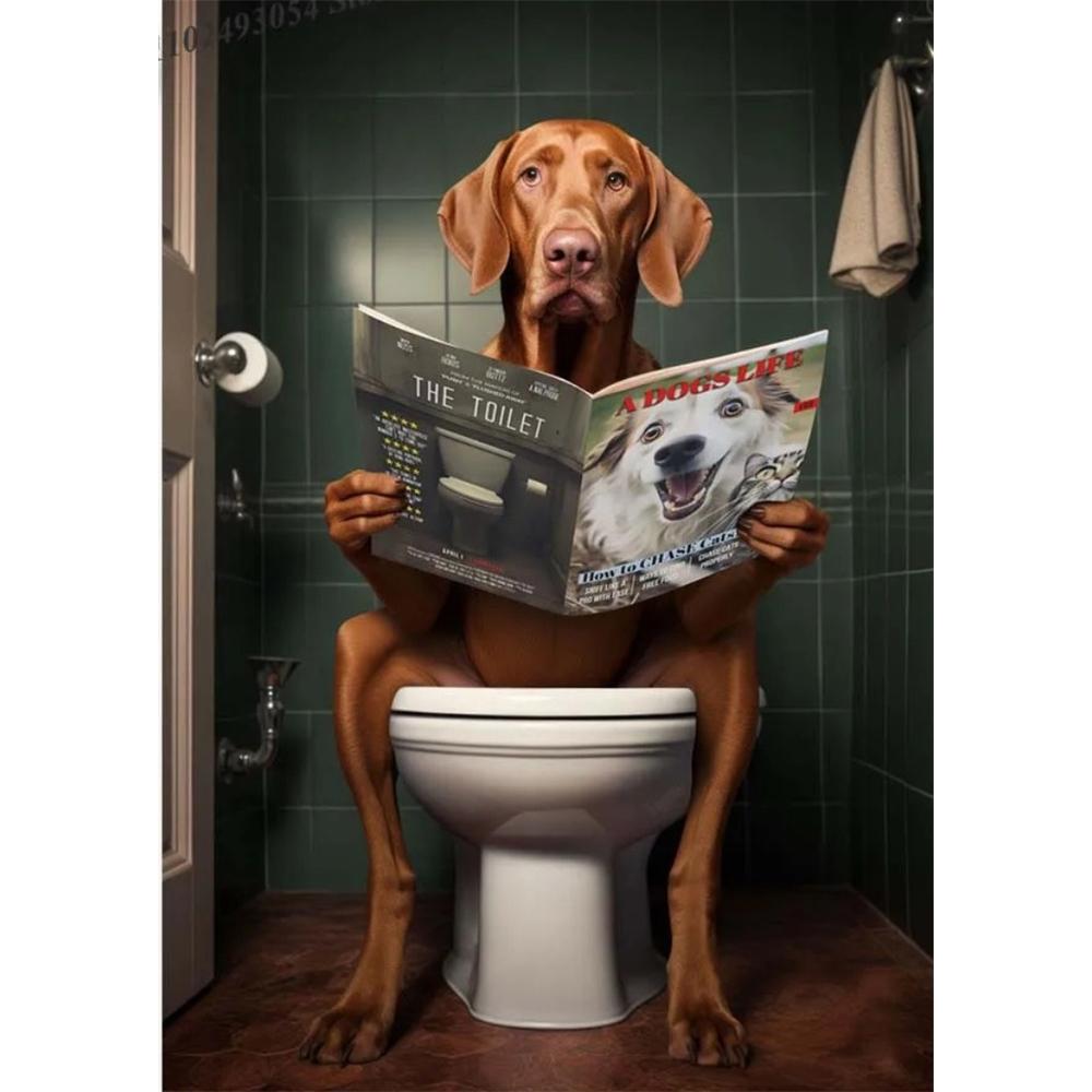 Собака сидит на унитазе и читает газету 5D DIY Алмазная живопись Вышивка крестом Полная выкладка Круглая вышивка Домашний декор Подарки