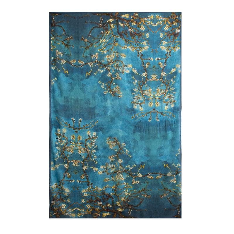 Spring  100% Mulberry Silk Scarf Women's Thin Shawl Silk Oil Painting Retro Plain Crepe Satin Premium Long Scarf
