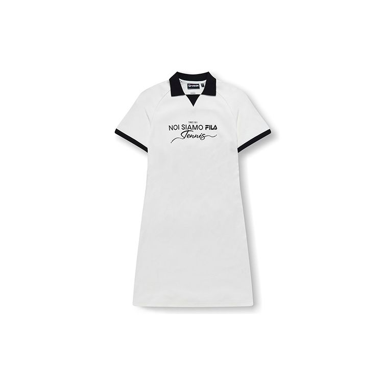 Fila Fusion Логотип Однотонный Вязаный Поло Спортивный Повседневный Дышащий Короткий Рукав Платье Женские платья Облачно-Белый T11W323304F-WT