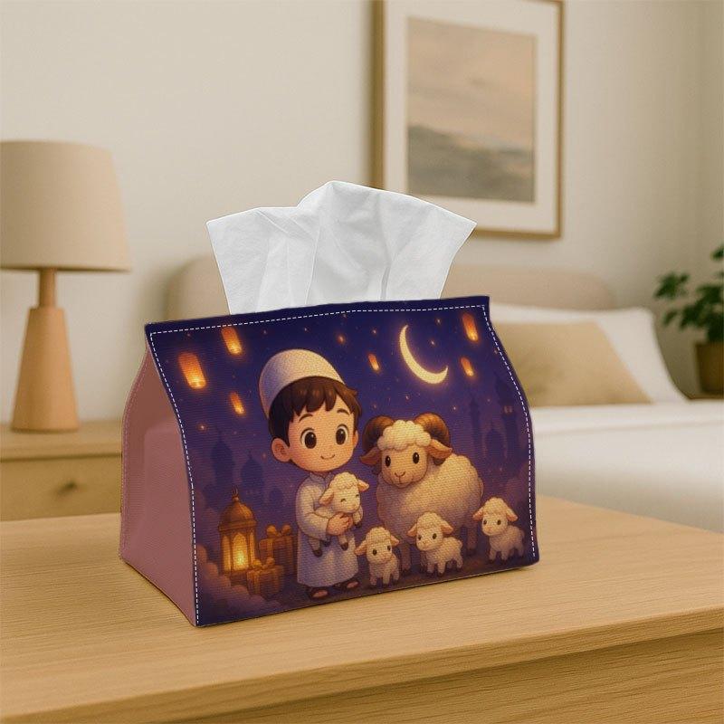 2D Flat, 1pc Islamic Art Sheep Design Tissue Box, Made of Durable Fabric, Suitable for Kitchen, Living Room, Bedroom And Car. Perfect for Home And Par