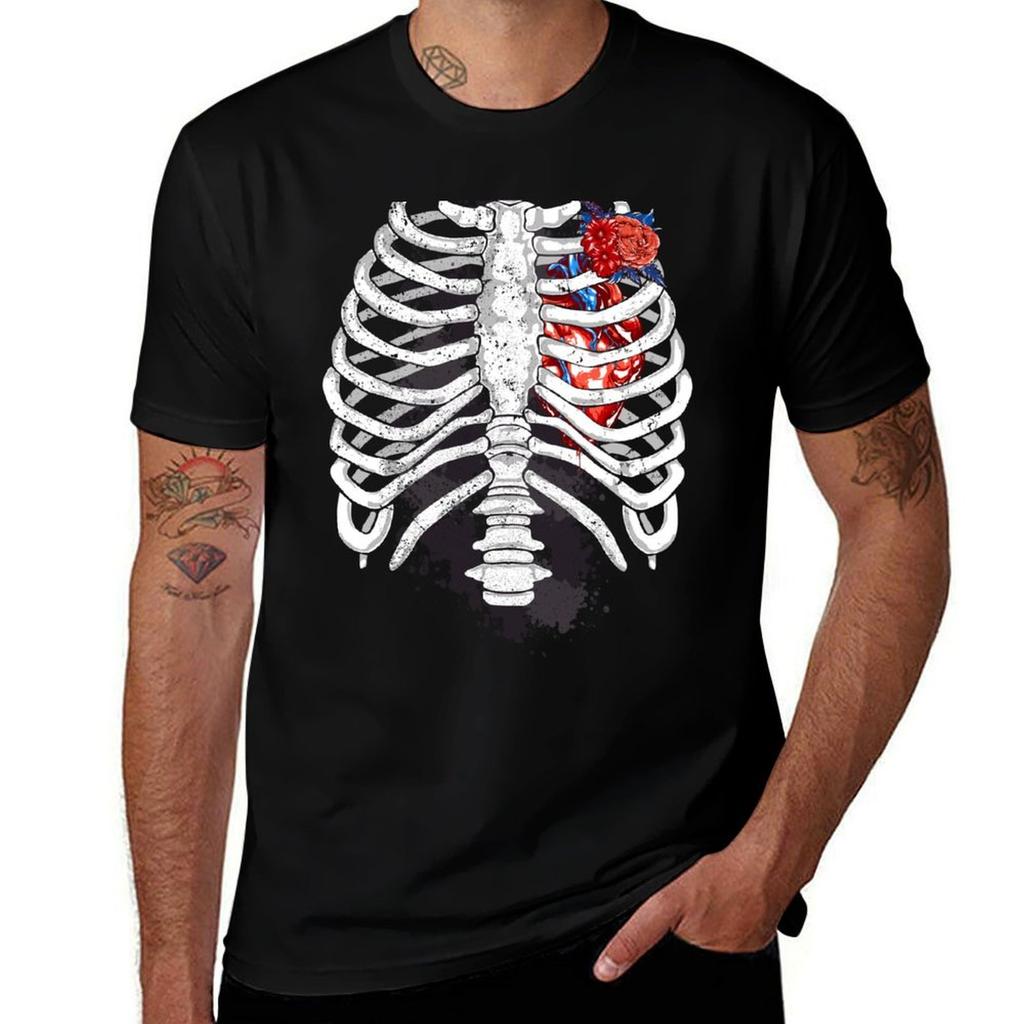 Skeleton Rib Cage Flower Heart Tshirt Urban Style Print Tshirt