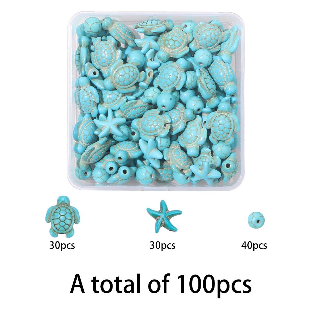 100 шт. бирюзового материала, набор для украшения бусин в виде черепахи, морской звезды, декоративные бусины, бусины с морскими животными, летние пляжные серьги-браслеты на лодыжку своими руками
