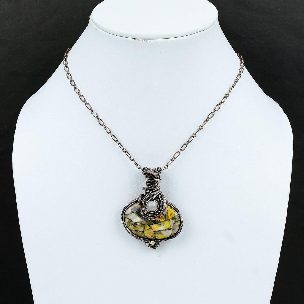 Copper Bumble Bee Jasper Pendant Copper Wire Wrapped Pendant Handmade Gemstone Pendant Rainbow Moonstone Pendant Copper Wire Wrapped Jewelry