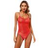 Womens Glossy Sling Bodysuit Adjustable Strap See Through Lingerie Stretchy High Cut Bodycon Lingerie