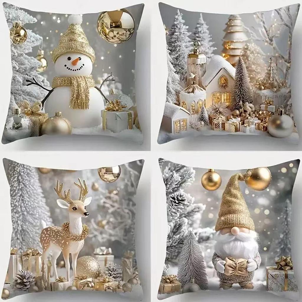 European Christmas Linen Cushion Cover: Digital Print Sofa Decor