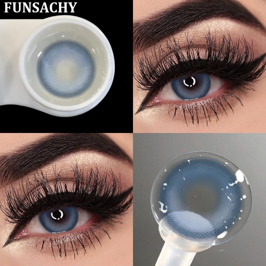 FUNSACHY 1 пара 0~-8.00 диоптрий Серые контактные линзы для близорукости Синие линзы Карие зрачки Рецептурные линзы Красивая годовая косметика