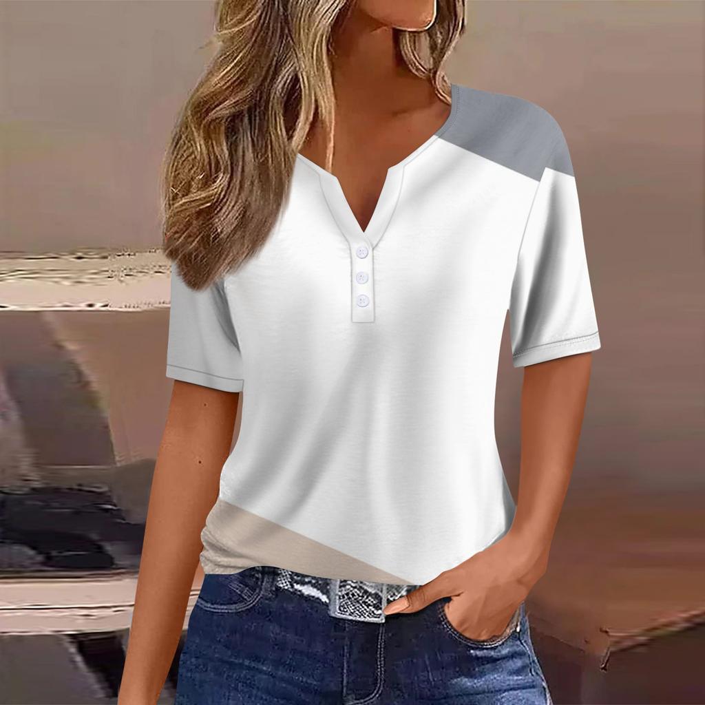 Женский модный повседневный топ с v-образным вырезом и коротким рукавом с геометрическим принтом