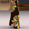Summer Women's Sleeveless Long V-Neck Printed Jade Flower Dresses