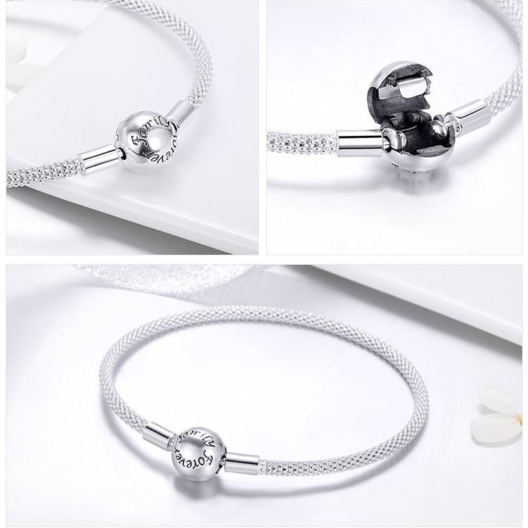 BAMOER Classic 925 Sterling Silver Love Forever Love Snake Chain Bracelets