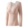 Thermal Bottoming Tops with Built-in Chest Pads DE Velvet Double Layer Warmth Long Sleeve Pullover Tops Solid Color Winter Inner Outer Wear