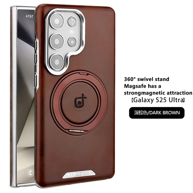 Для Samsung Galaxy S25 S24 S23 Plus Ultra Чехол Матовая Кожа Микрофибровая Подкладка 360° Вращение Металлическая Подставка Полностью Задняя Мягкая Крышка