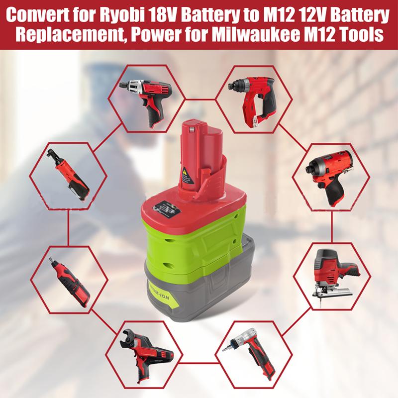 Адаптер батареи для литий-ионного аккумулятора Ryobi 18V для преобразования в инструмент Milwaukee 12V беспроводная дрель 2471-21 2471-22 2590-20