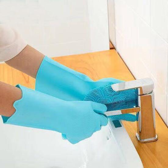 1 Pair Dishwashing Gloves Reusable Anti-slip Pattern Comfortable Cleaning Protective Gloves Household Kitchen Tools