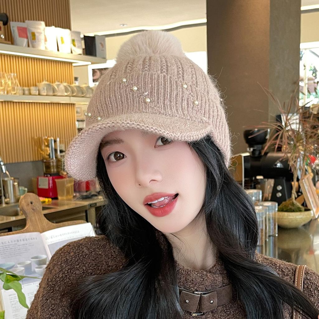 Outdoor Sports Women's Hat Autumn Winter Korean Baseball Cap Plush Lining Warm Knitted