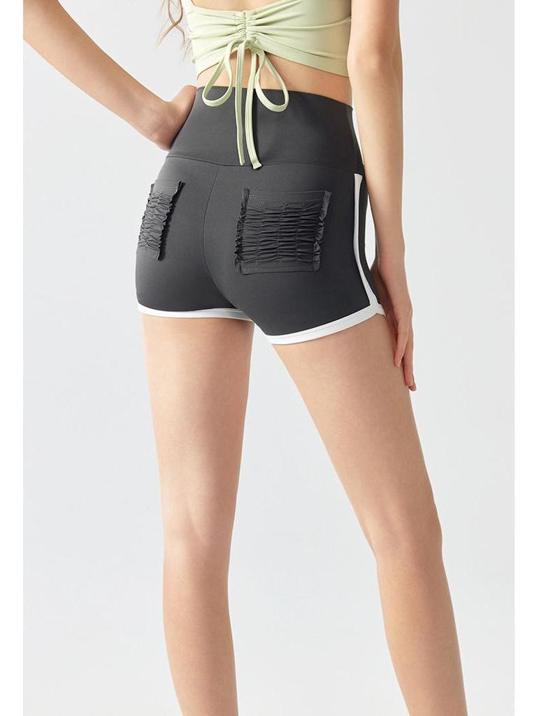 Летние женские шорты для йоги с цветовыми блоками, высокой талией и эффектом пуш-ап, с карманами, для бега, тенниса и фитнеса