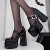 Punk Gothic High Heels Pumps Women 2024 Chunky Platform Mary Jane Lolita Shoes Woman Square Heels Patent Leather Cosplay Shoes