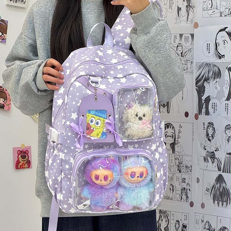 Schoolbag Sweet Cute Star School Bag Student Party Large Capacity Transparent Pain Bag High Value 2D Comic-Con Backpack