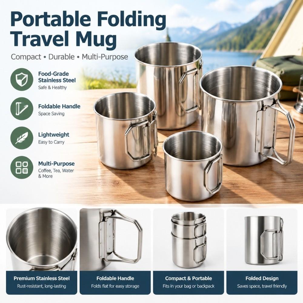 304 Stainless Steel Camping Cup 250-700ml Stainless Steel Mug Travel Cup For Home Office Outdoor
