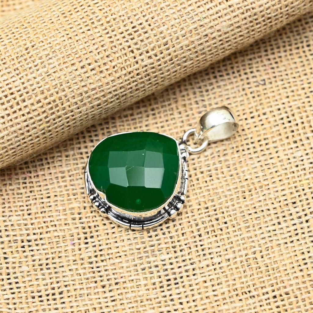 Фантастический зеленый оникс из драгоценного камня ручной работы из стерлингового серебра 925 пробы для женщин