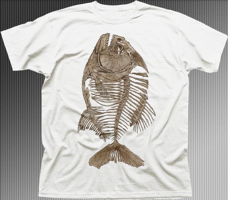 Piranha Fish Skeleton Bone angler white t-shirt OZ9624