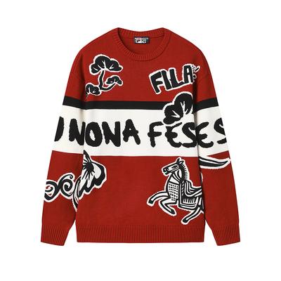 Fila Готов к взлету Уникальный трендовый дизайн Модный универсальный Ретро стиль Свободный удобный Теплый свитер Свитер унисекс F11U619401FPK