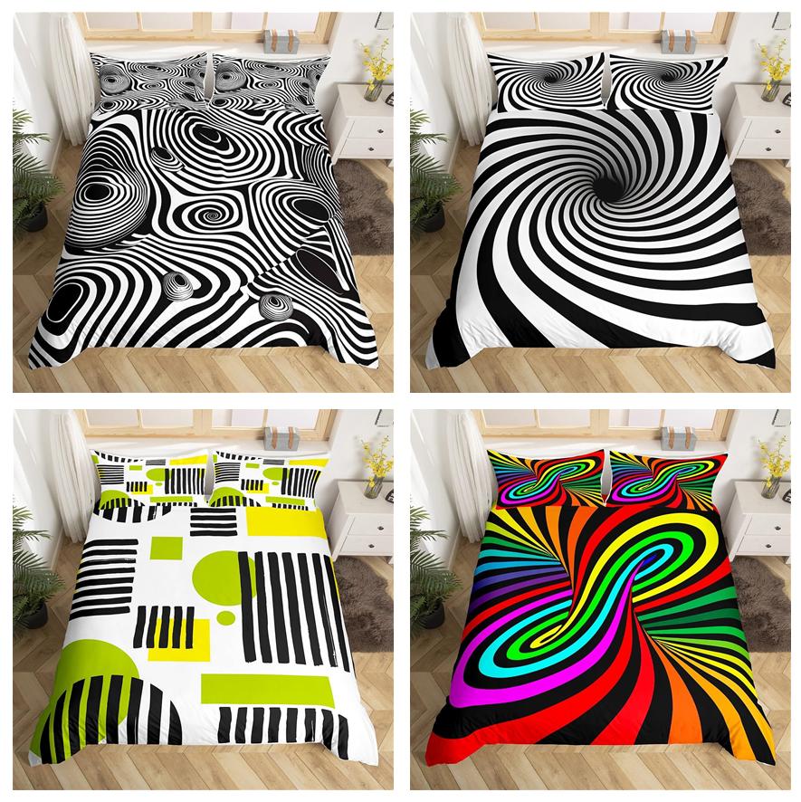 3D Visual Abstract Bedding Set Optical Illusion Duvet Cover Rainbow Striped Down Duvet Cover King Queen Single and Double Size Teen Gift