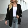 Sweater Coat Collarless Lantern Long Sleeve Open Front Knitting Coat Solid Color Loose