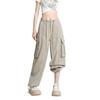 Women Casual Cargo Pants Drawstring Wide Leg Solid High Waist Streetwear Overalls Lightweight Loose Trousers for Daily Club Outdoor Jogging