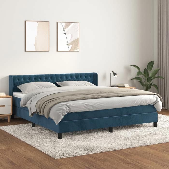 Maison Exclusive - Sommier à lattes de lit et matelas Bleu foncé 160x200cm Velours