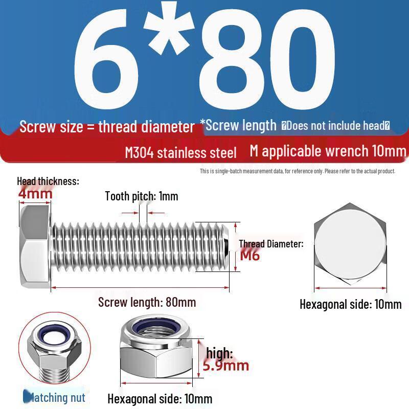 WeiFeiBai 304 Stainless Steel Hex Bolt & Nut Set