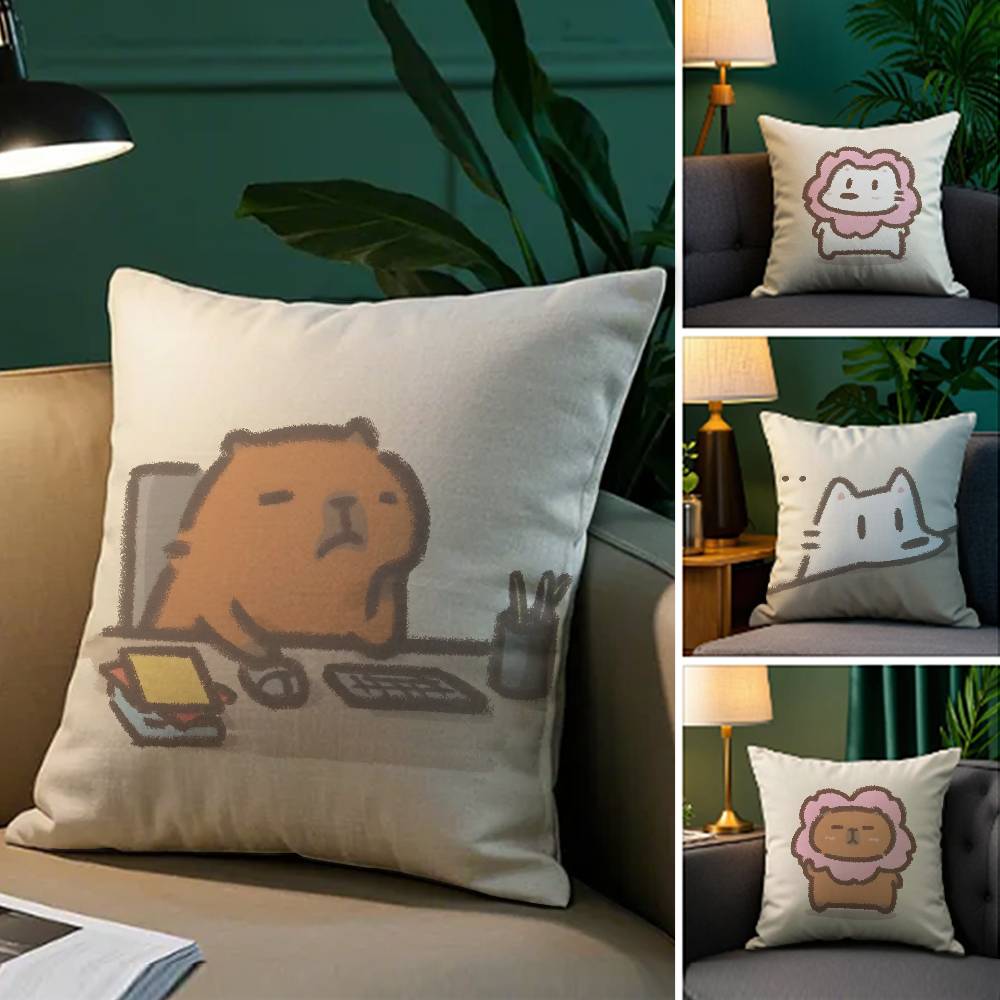 Happy Office Worker Cartoon Work Pillow Case Comfort Sofa Bed Silky elegant Invisible zipper Decorative cushion cover