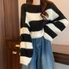 Женский короткий полосатый свитер, женский осенне-зимний ретро-контрастный свободный свитер в стиле ленивой вязки