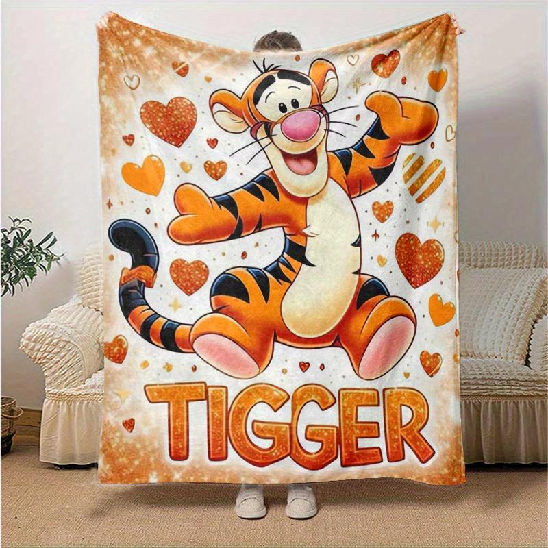 1pc. Cute Tigger Cartoon Blanket, Soft Tiger Pattern Throw for Home Decor, Gift Idea, Soft Flannel Throw Blanket, Versatile & Cozy for Bedroom, Suitab