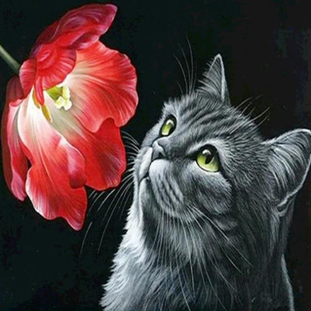 5D Алмазная картина Кошка Изгородь Листья Фрукты Животное Мозаика Круглая Полная Алмазная Вышивка Крестом