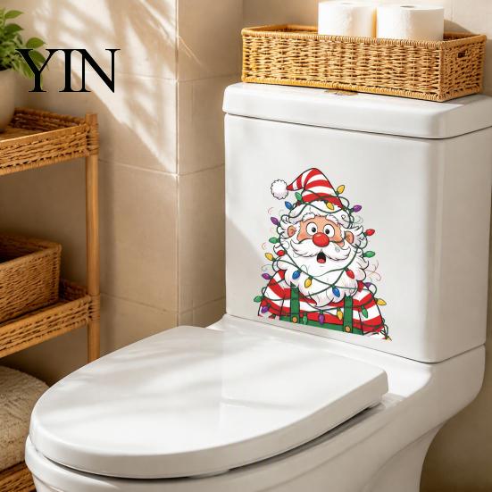 Festive Toilet Lid Art Christmas Stickers, Waterproof Funny Santa Claus Seat Decals, Self-Adhesive Bathroom Decals Water Tank Sticker, Cute Decoration