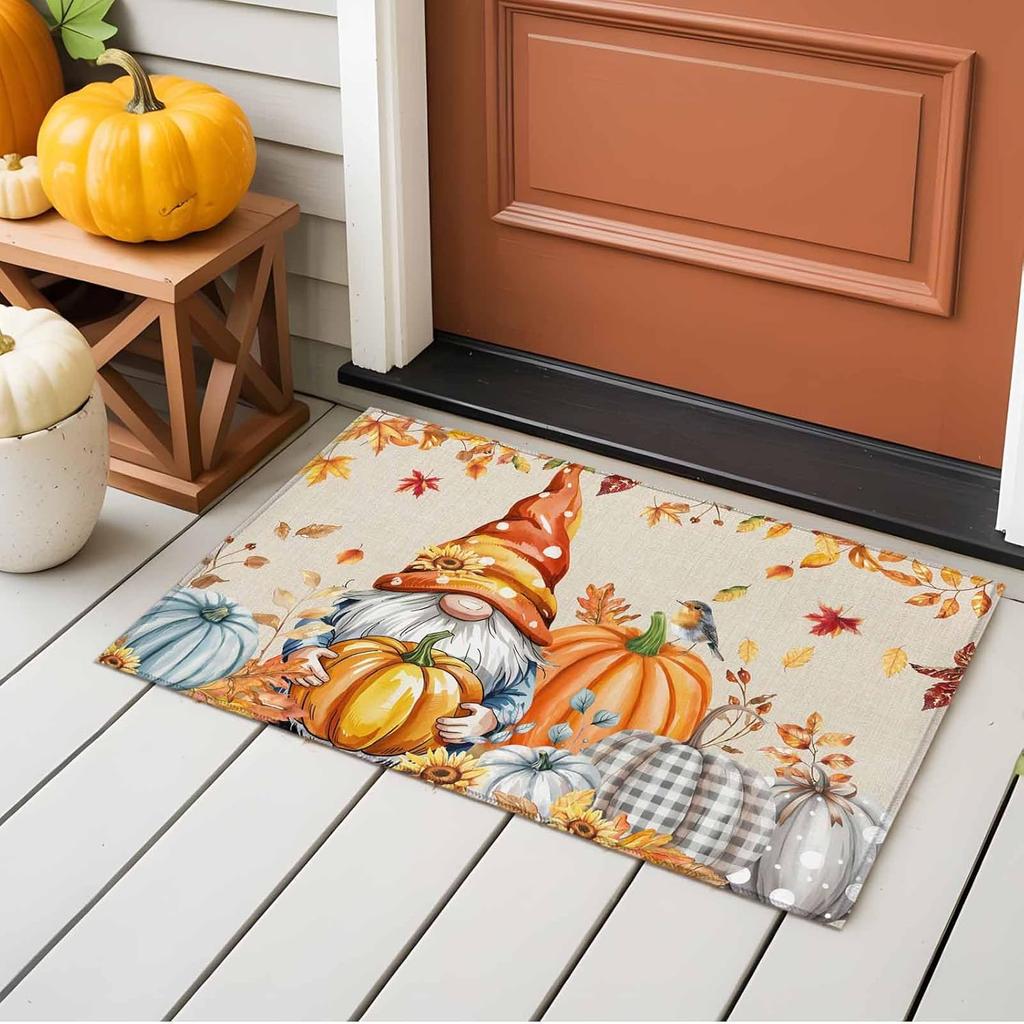 VIKAMA Autumn Welcome Door Mat Outdoor and Indoor Dwarf Pumpkin Floor Mat Kitchen Carpet Thanksgiving Home Decoration