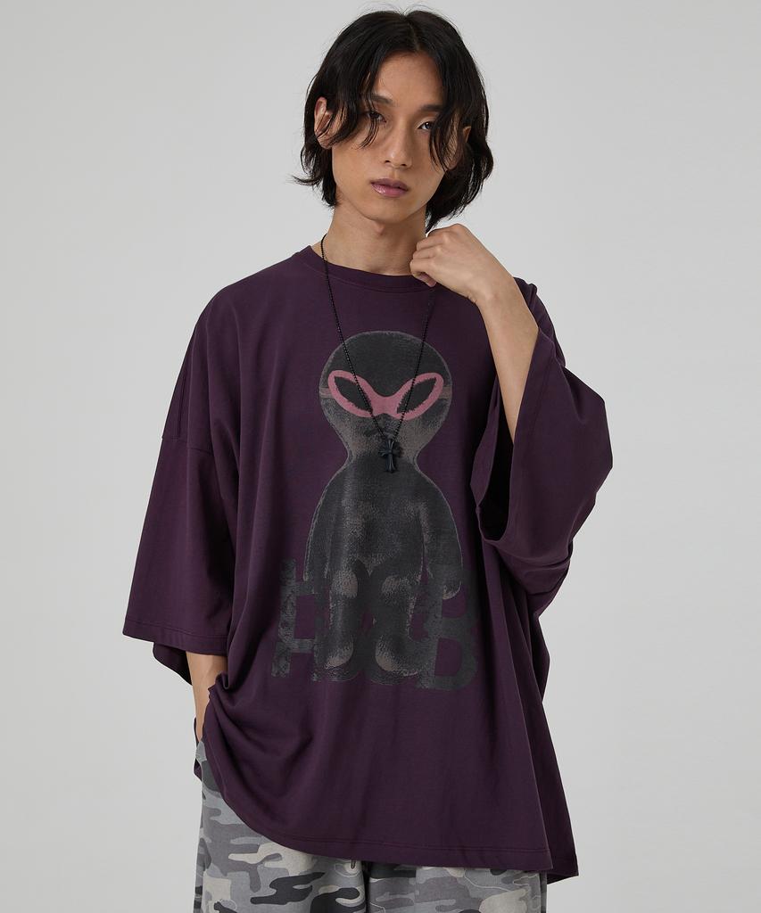 HOODHOOD Black Alien Graphic Oversized Short Sleeve T-Shirt Purple