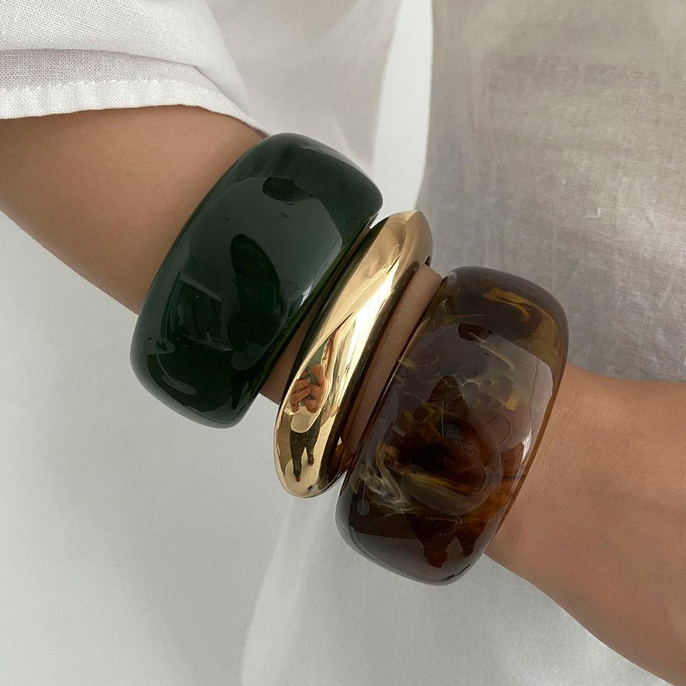 Irregular Resin Bangle Gold Exaggerated Bracelet Creative Wide Bangle Decoration
