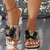 Мода 2025 Лето Открытый носок Квадратный носок Женские тапочки Уличные Повседневные сандалии Женские с Кристальной бабочкой Большой размер Низкий каблук Тапочки